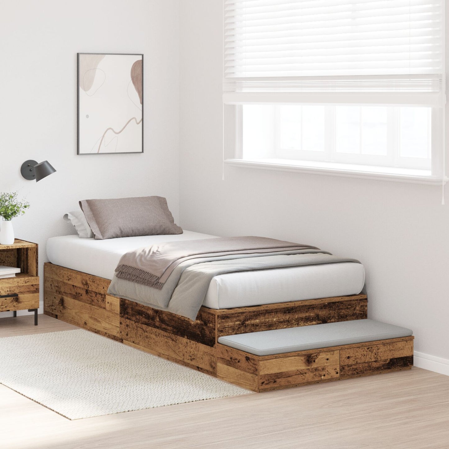 Opbergbedframe Oud Hout 80X200 Cm Artisanaal Eiken