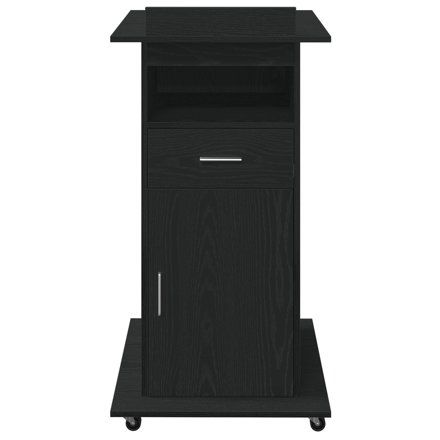 Lectern Podium Met Wielen Zwart Eiken Hout