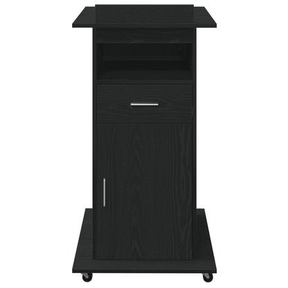 Lectern Podium Met Wielen Zwart Eiken Hout