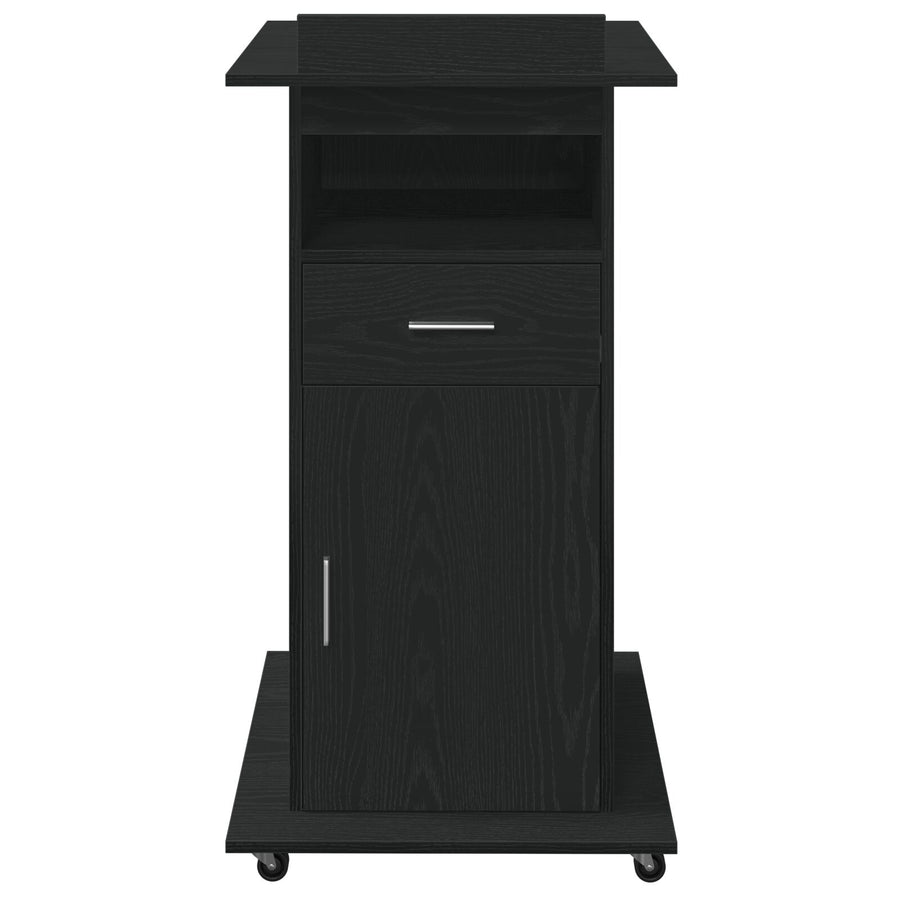 Lectern Podium Met Wielen Zwart Eiken Hout