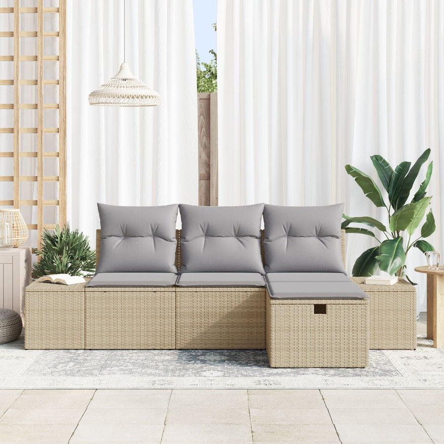 4-Delige Tuin Sofa Set Met Kussens Beige Poly Rattan