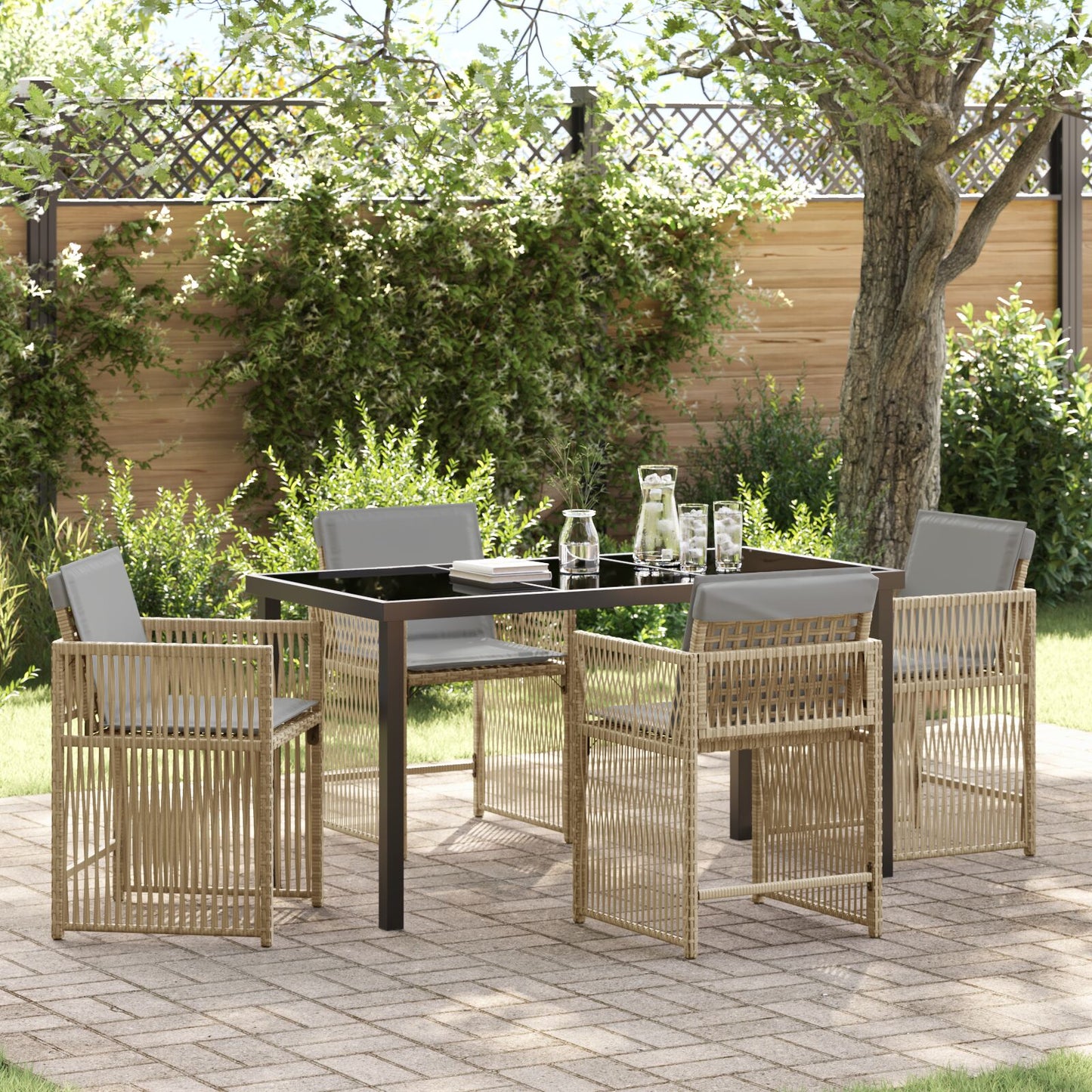 5 Delige Tuin Eetset Met Kussens Beige Poly Rattan