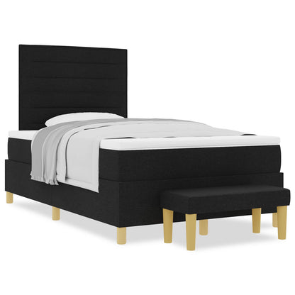Boxspring Bed Met Matras & Bank Stof Zwart 120 x 200 cm Lijnen ontwerp