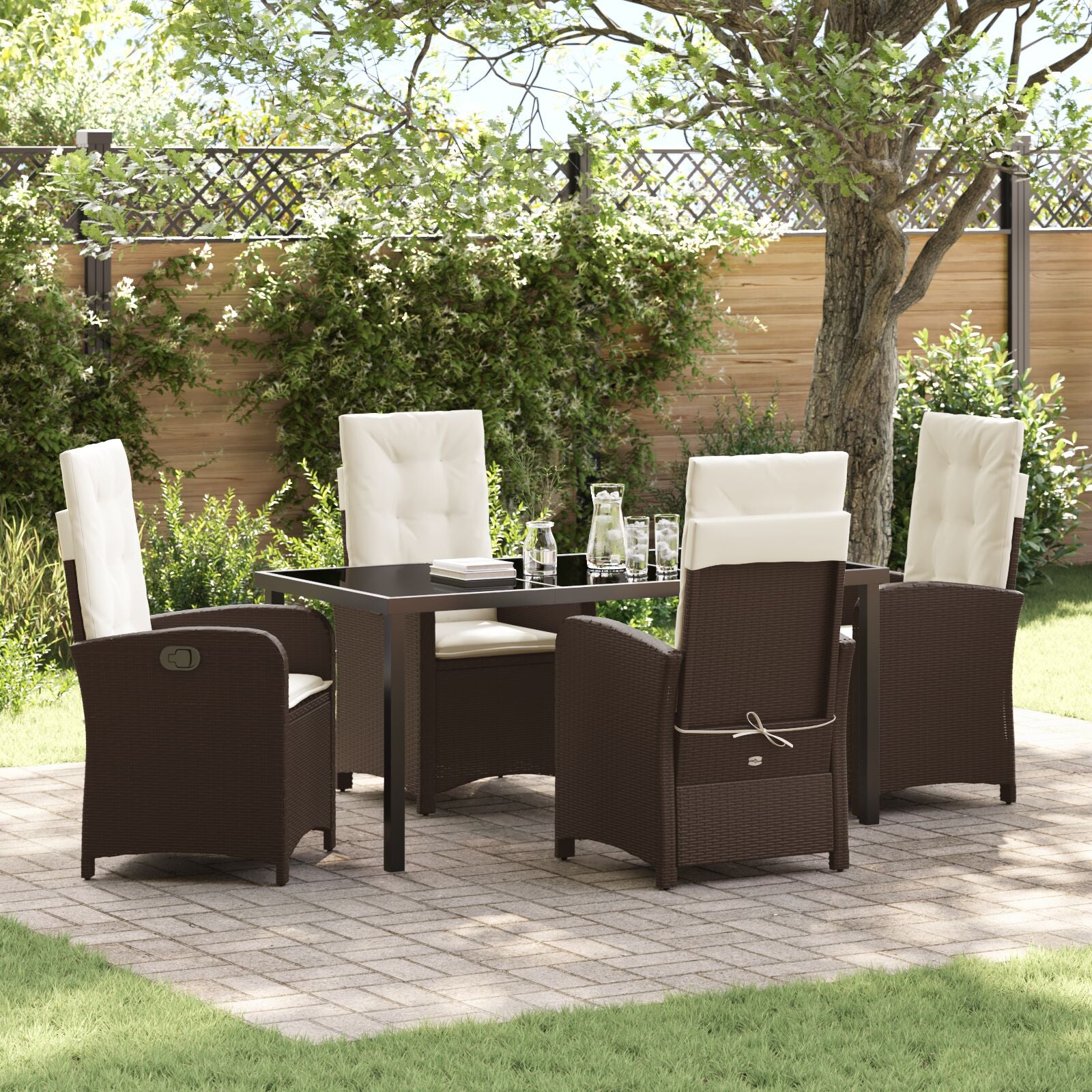5-Delige Tuin Eetset Met Kussens Bruin Poly Rattan