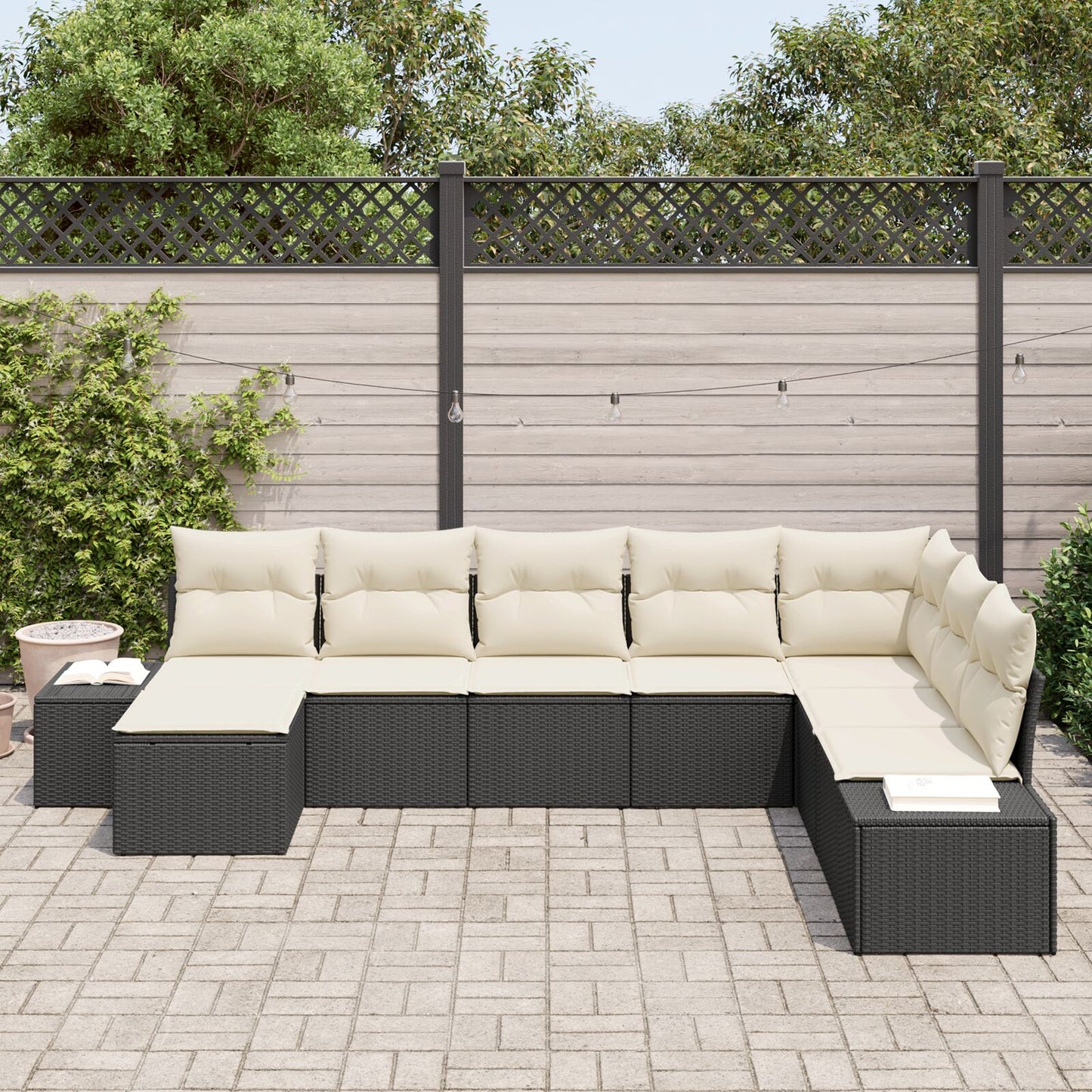 8-Delige Tuinbank Set Met Kussens Zwart Poly Rattan