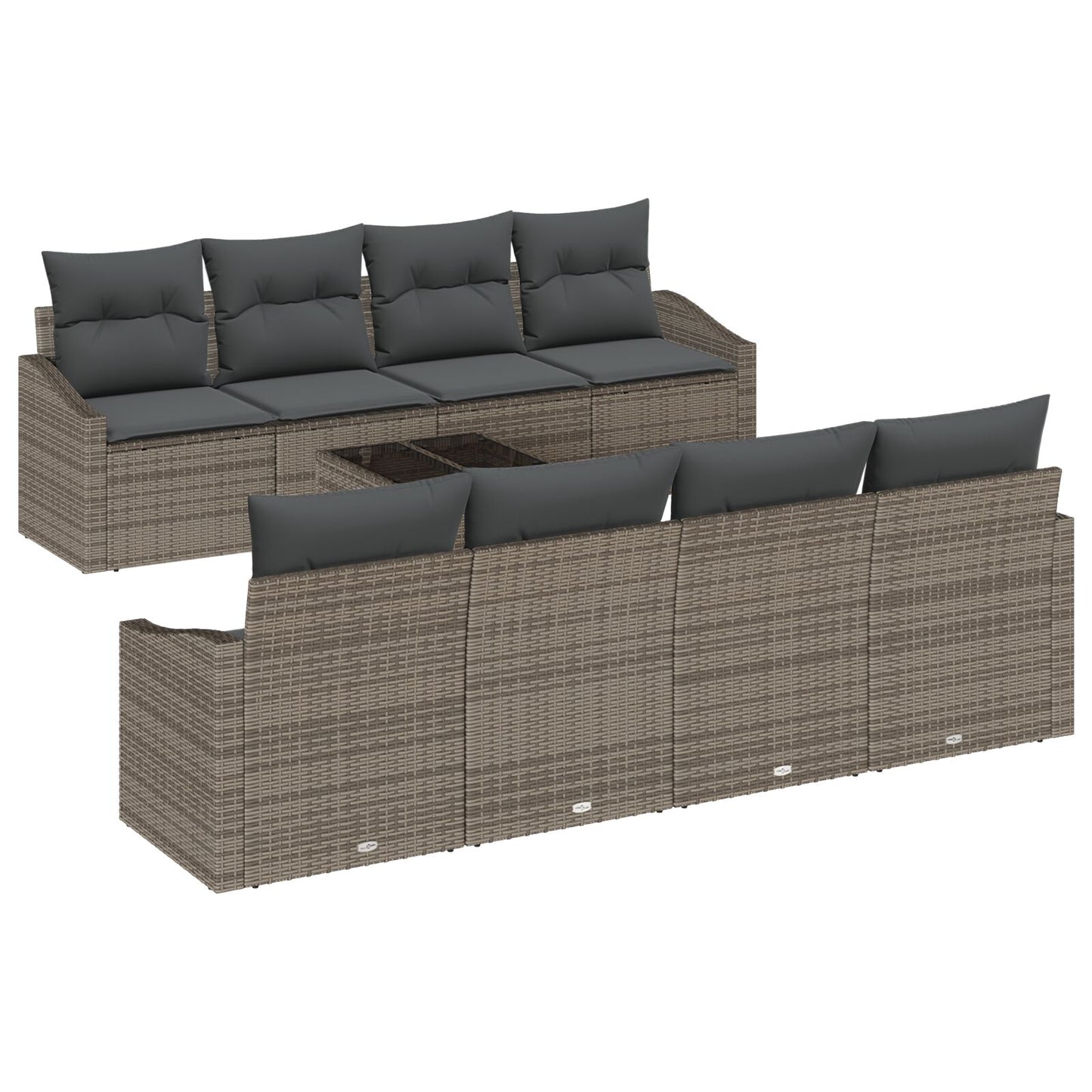 7-Delige Tuin Sofa Set Met Kussens Grijs Poly Rattan Gegalvaniseerd Staal