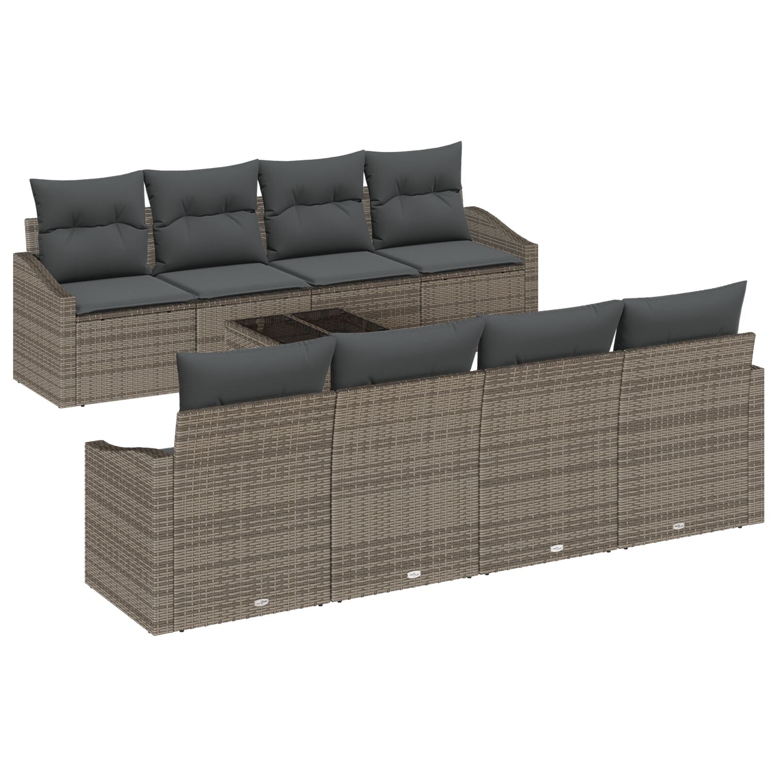 7-Delige Tuin Sofa Set Met Kussens Grijs Poly Rattan Gegalvaniseerd Staal