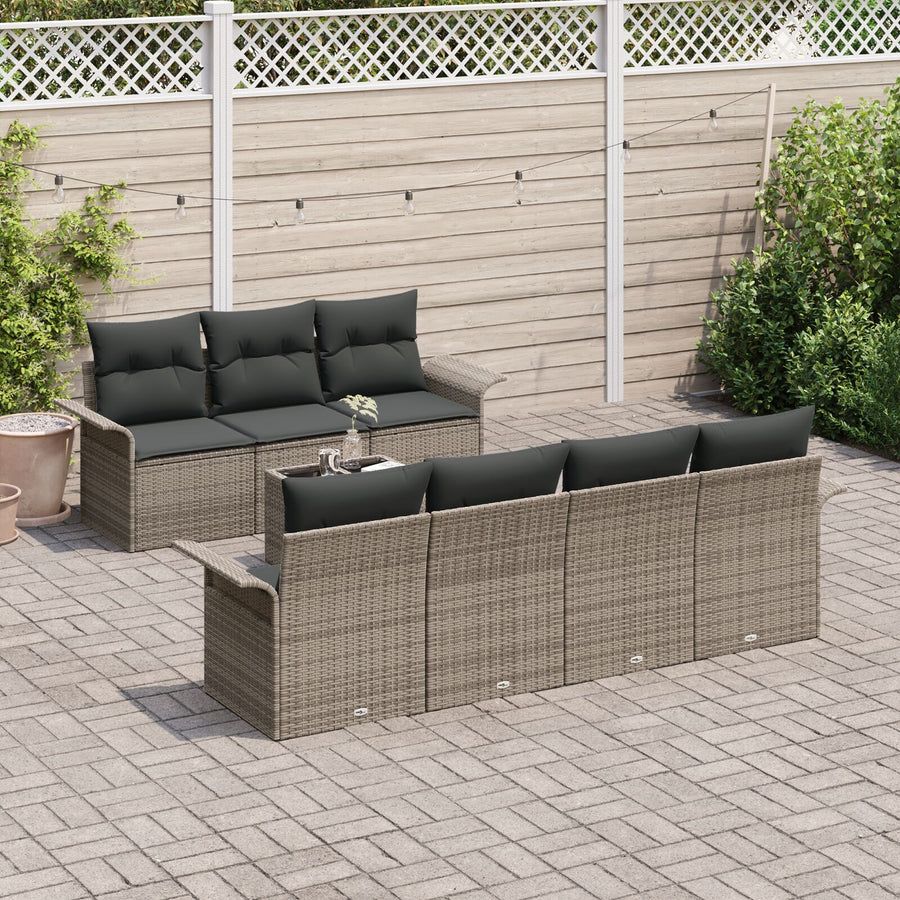 8-Delige Tuin Sofa Set Met Kussens Grijs Poly Rattan