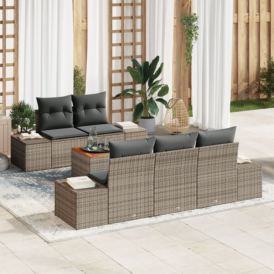 6-Delige Tuin Sofa Set Met Kussens Grijs Poly Rattan Acacia