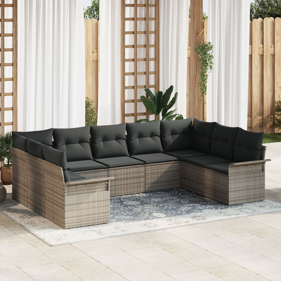 9-Delige Tuin Sofa Set Met Kussens Poly Rattan Grijs zonder tafel