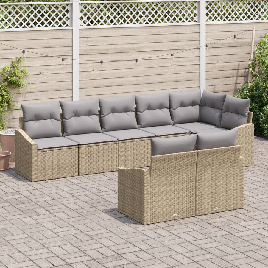 8-Delige Tuin Dining Set Met Kussens Beige Poly Rattan