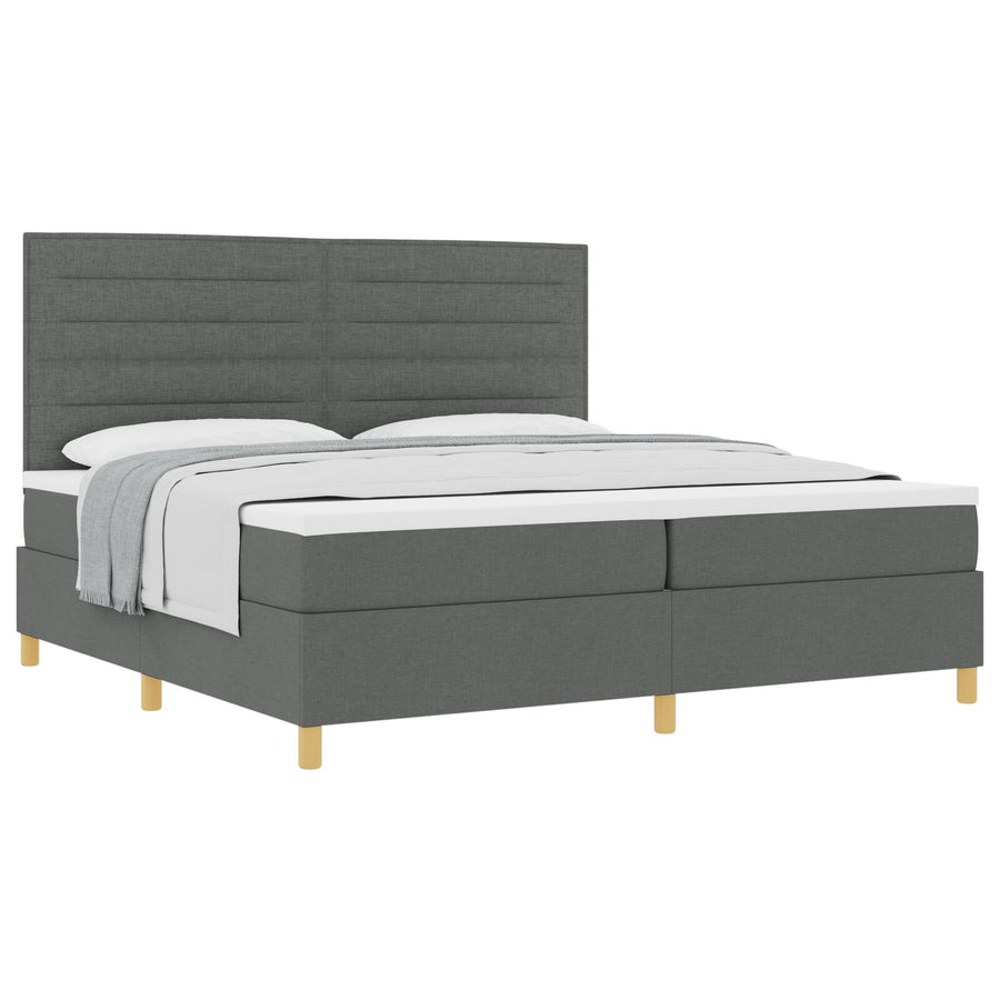 Boxspring Bed Met Matras Donkergrijs 200X200 Cm Stof Blauw
