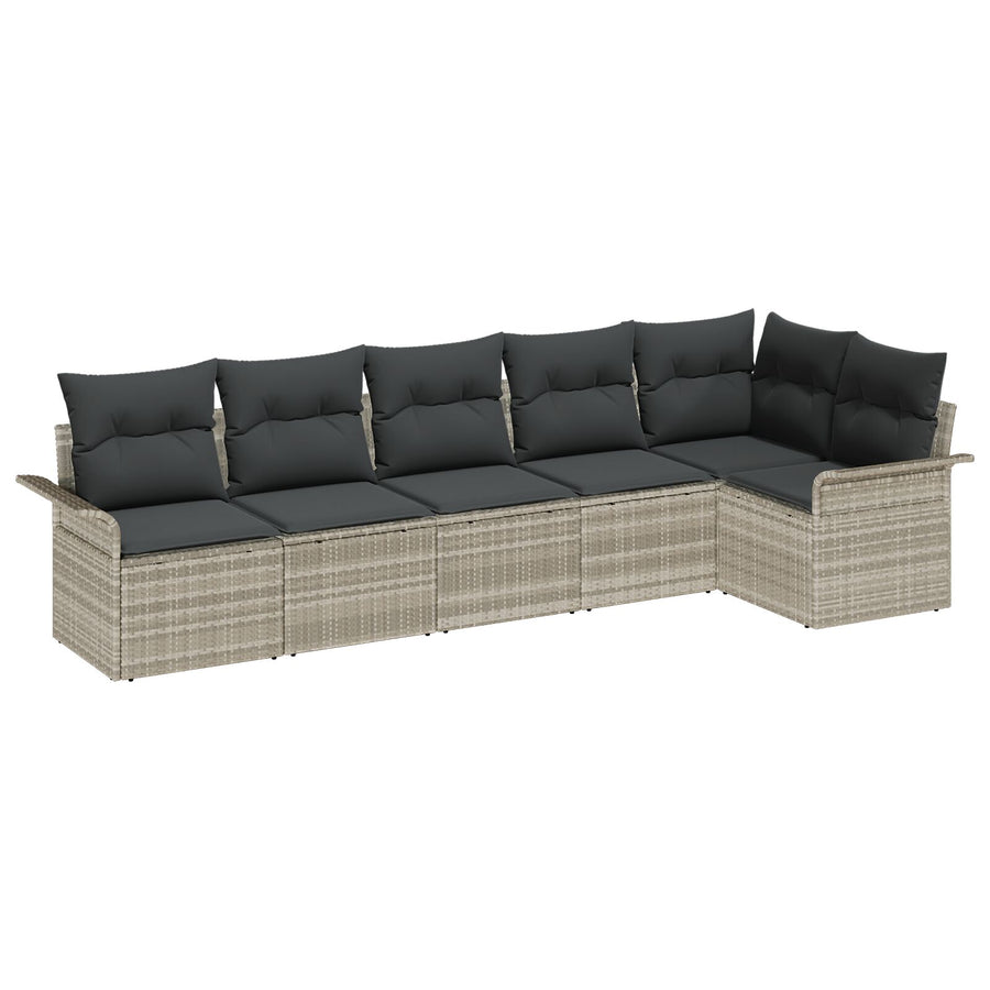 6-Delige Tuin Sofa Set Met Kussens Poly Rattan Lichtgrijs zonder tafel