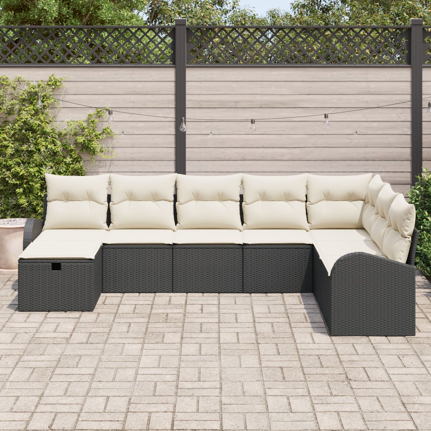 8-Delige Tuinbankset Met Kussens Zwart Poly Rattan