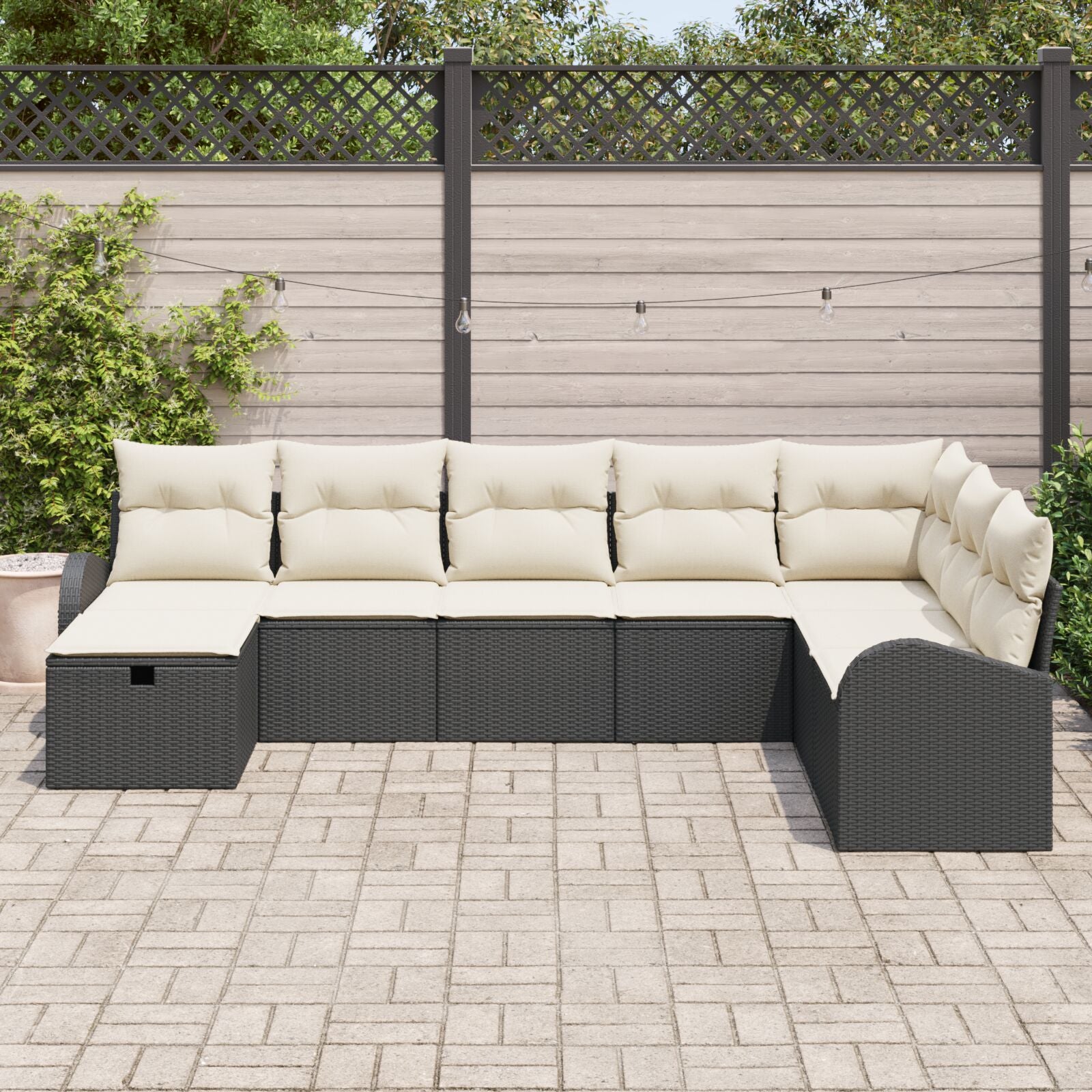 8-Delige Tuinbankset Met Kussens Zwart Poly Rattan