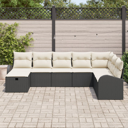 8-Delige Tuinbankset Met Kussens Zwart Poly Rattan