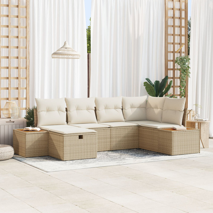 6-Delige Tuin Sofa Set Met Kussens Beige Poly Rattan