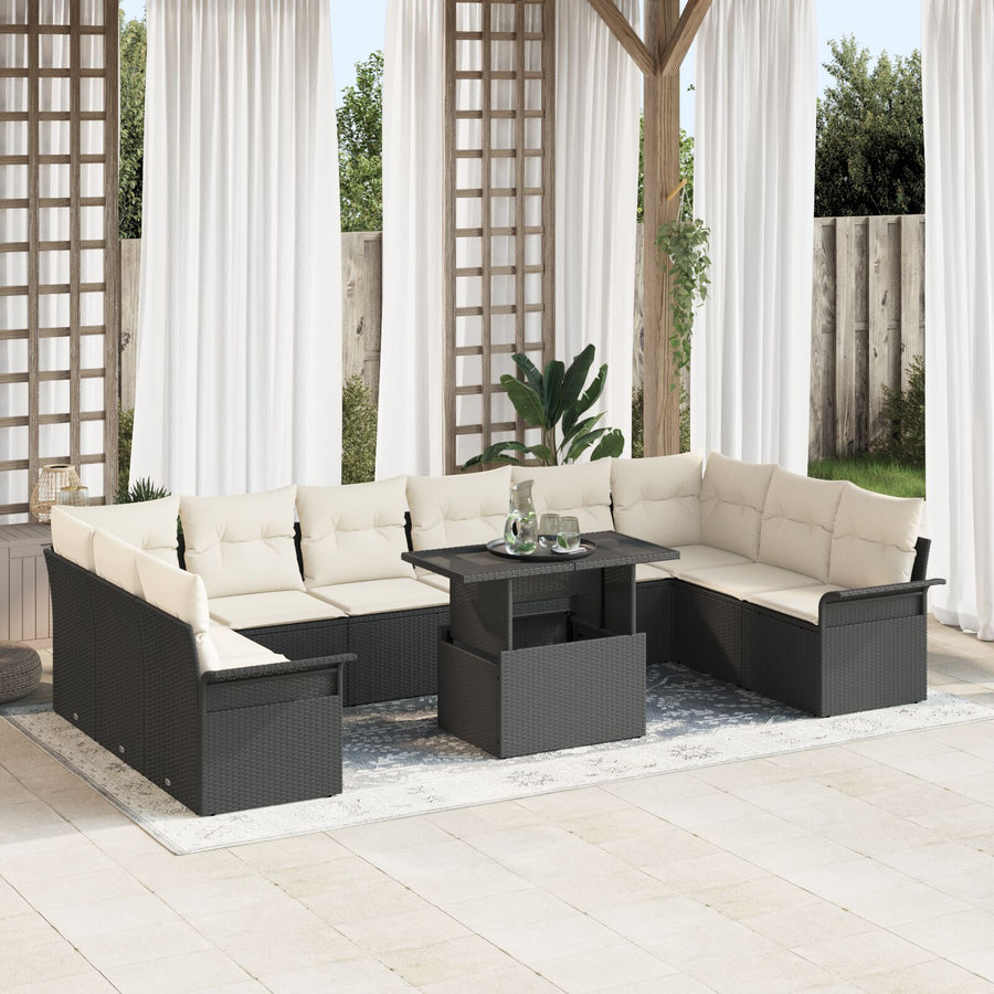 11-Delige Tuin Sofa Set Met Kussens Zwart Poly Rattan