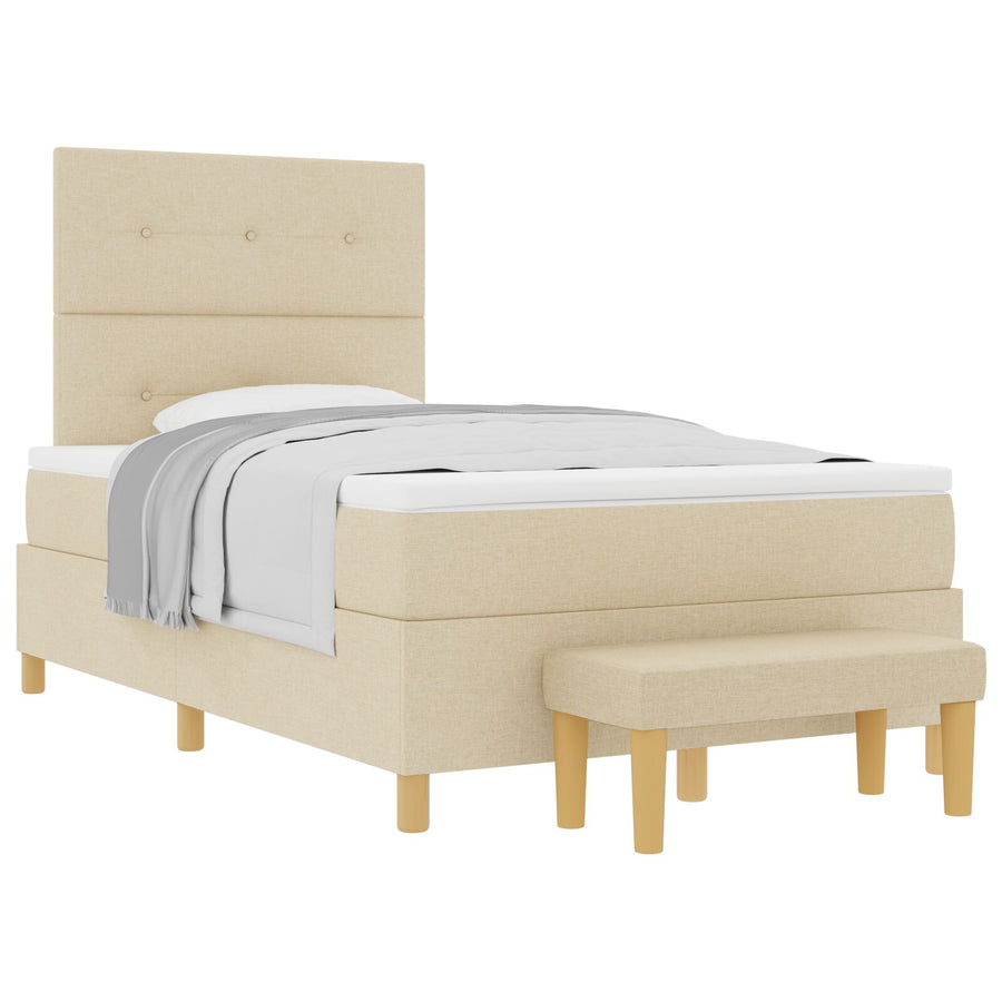 Boxspringbed Met Matras & Bank Stof Crème 120 x 200 cm Geknoopte stoffering