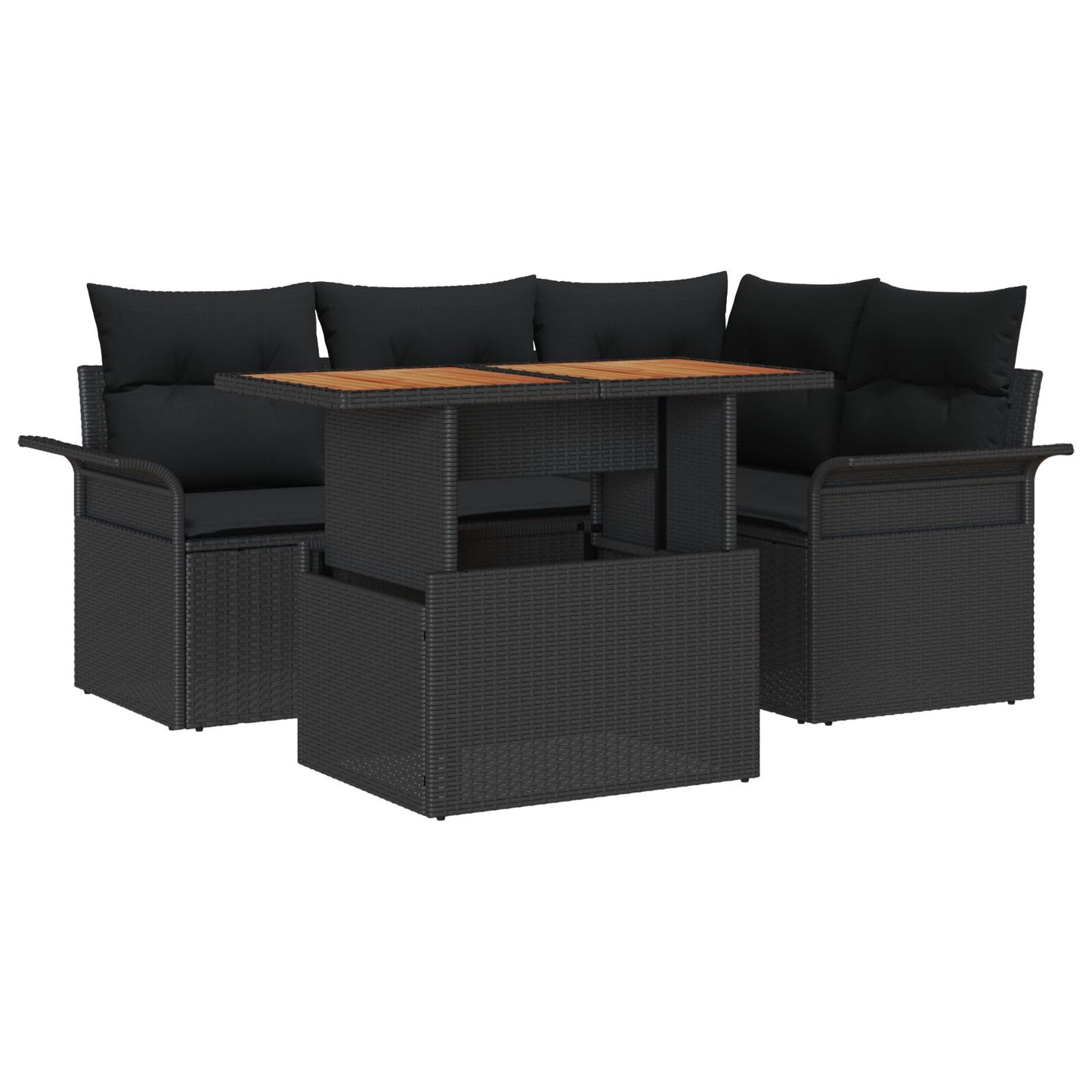 5-Delige Tuin Eet Set Met Kussens Zwart Poly Rattan Acacia