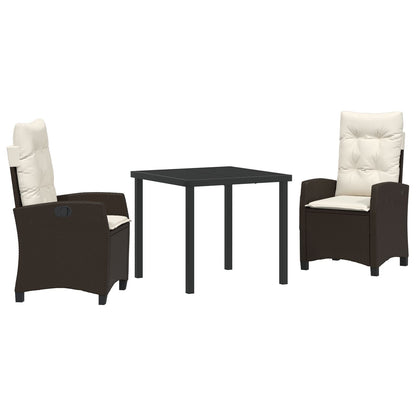 3-Delig Tuin Eetset Met Kussens Bruin Poly Rattan