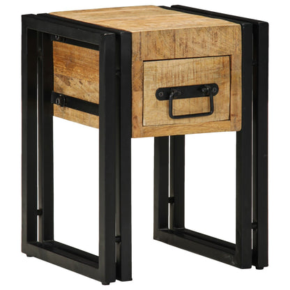 Bijzettafel Met Lade Zwart Massief Mangohout 30 x 30 x 40 cm Massief ruw mangohout