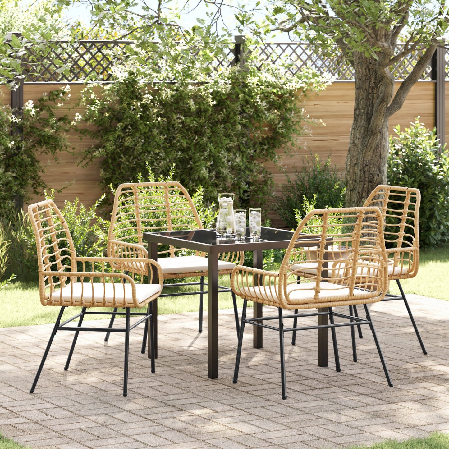 5-Delige Tuin Eetset Met Kussens Bruin Poly Rattan