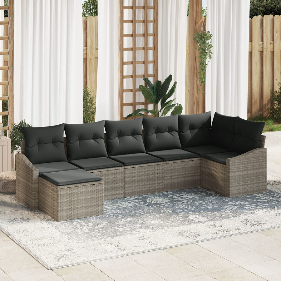 7-Delige Tuinbankset Met Kussens Lichtgrijs Poly Rattan