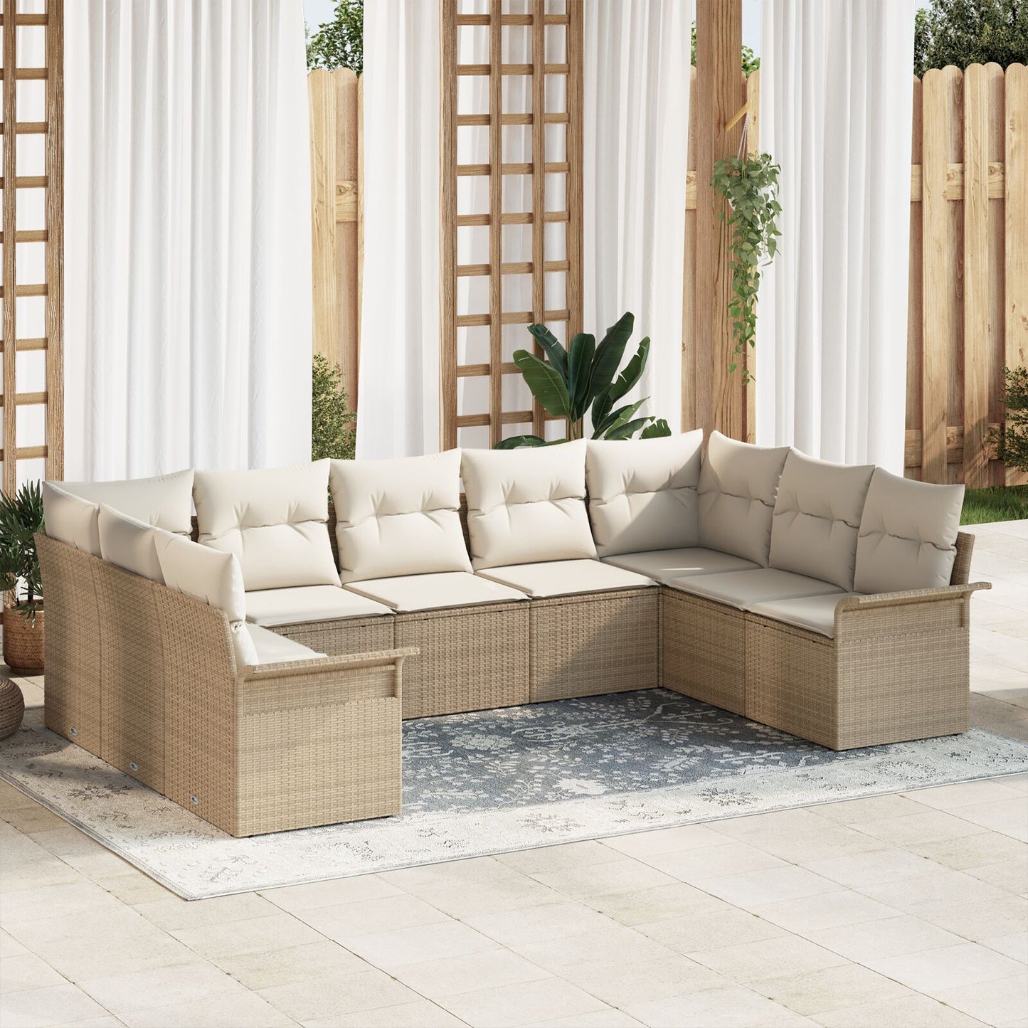 9 Stuks Tuin Sofa Set Met Kussens Poly Rattan Beige en crème zonder tafel