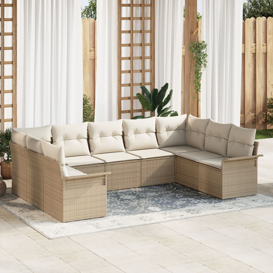 9 Stuks Tuin Sofa Set Met Kussens Poly Rattan Beige en crème zonder tafel