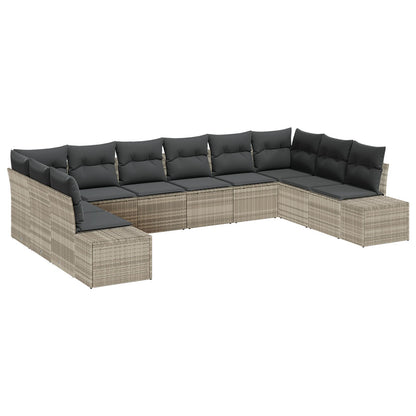 10-Delige Tuinbankset Met Kussens Lichtgrijs Poly Rattan