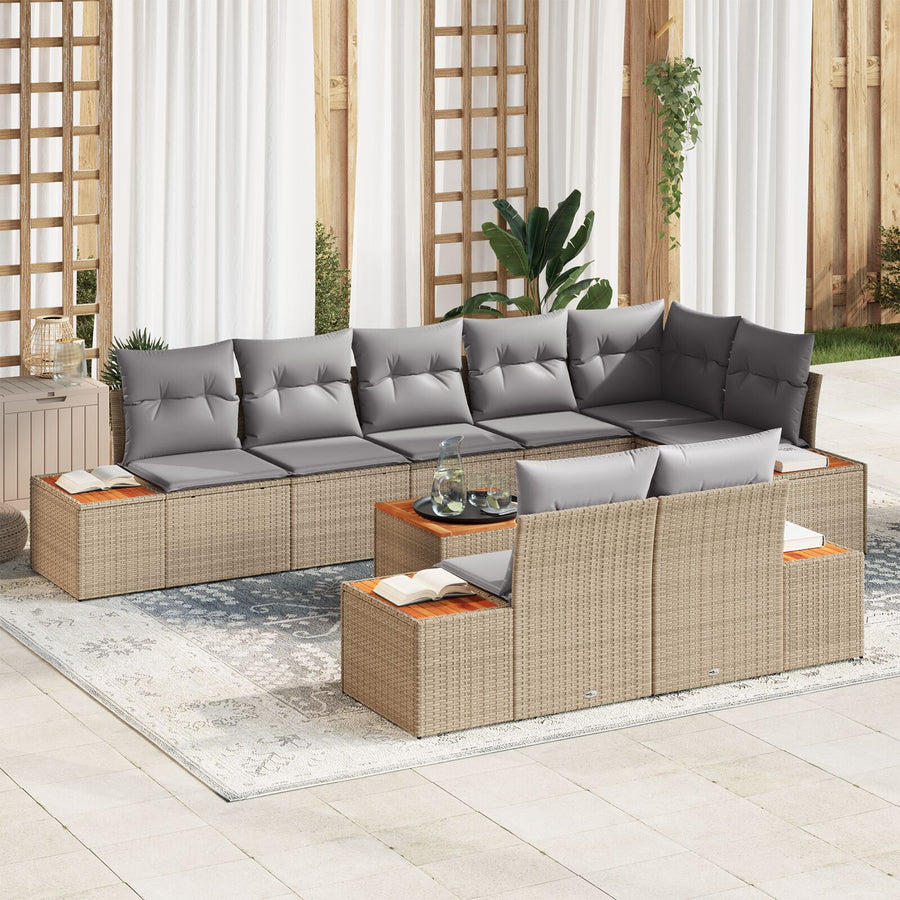 9-Delige Tuin Sofa Set Met Kussens Beige Poly Rattan Acacia
