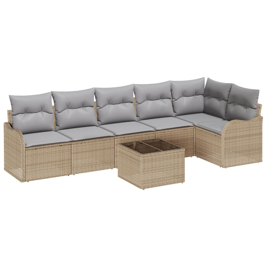 7-delige Tuin Sofa Set met Kussens Zwart Poly Rattan, vidaXL 2-zits Tuin Sofa met Kussens Beige Poly Rattan