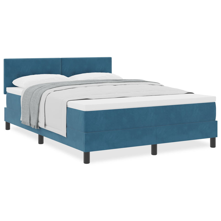 Boxspringbed Met Matras Donkerblauw 140X190 Cm Fluweel Blauw