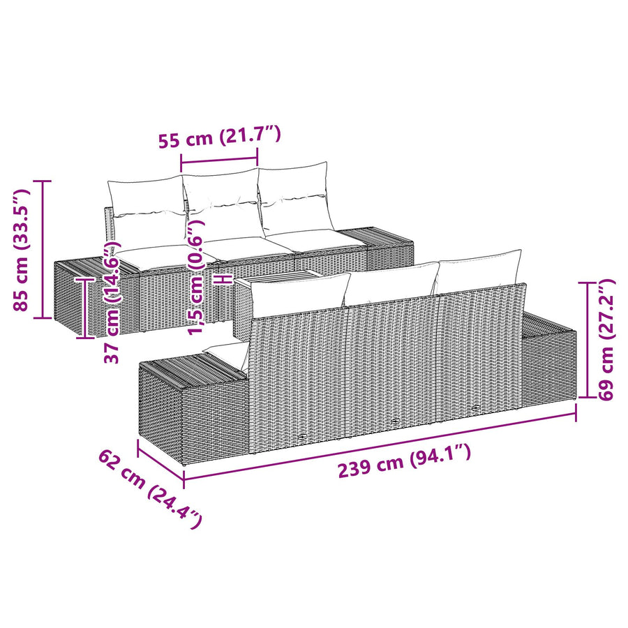7-Delige Tuinsofa Set Met Kussens Grijs Poly Rattan Acacia