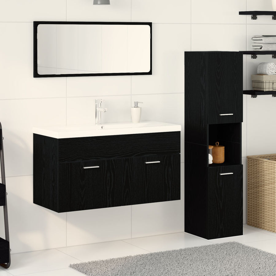 Badkamermeubel Set Set Van 3 Zwart Eiken Engineered Hout Strak