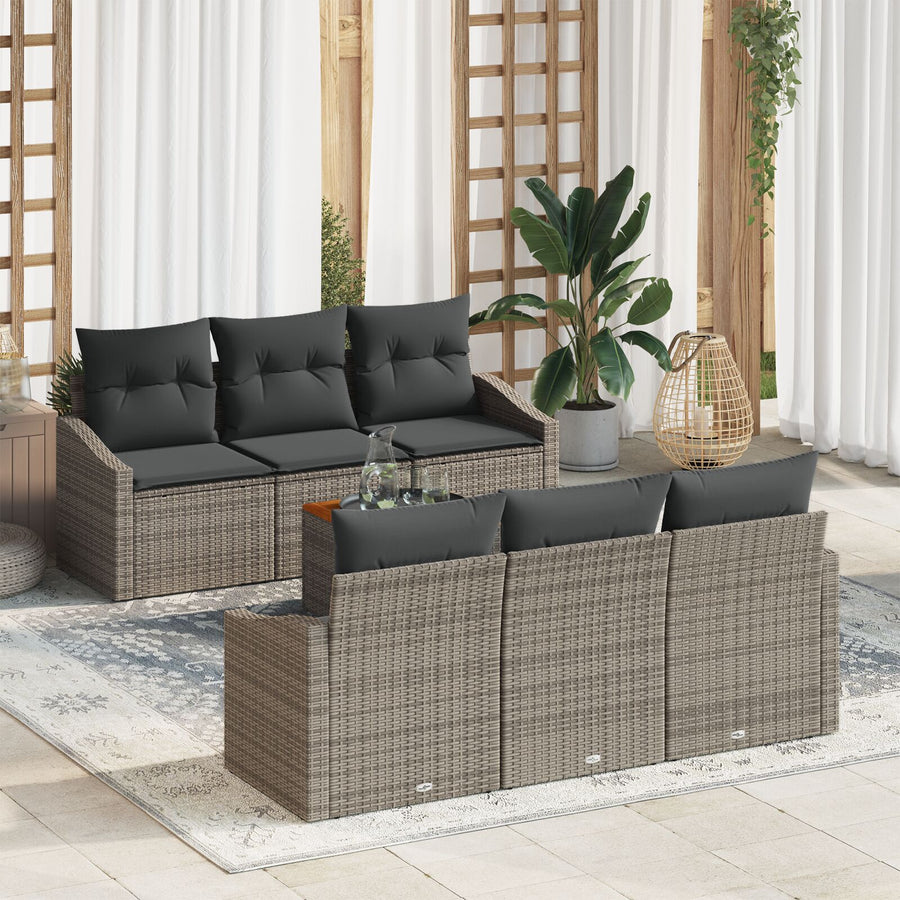 7-Delige Tuin Sofa Set Met Kussens Grijze Poly Rattan Acacia