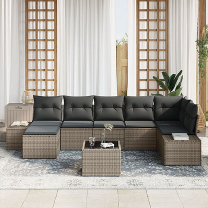 7-Delige Tuinbankset Met Kussens Zwarte Poly Rattan