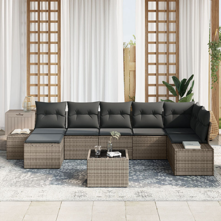 7-Delige Tuinbankset Met Kussens Zwarte Poly Rattan