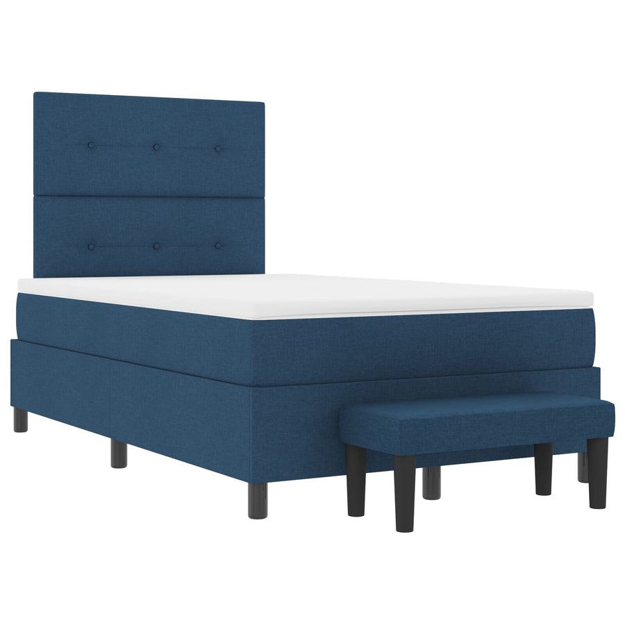Boxspringbed Met Matras & Bank Stof Blauw 120 x 190 cm Knoop tufted
