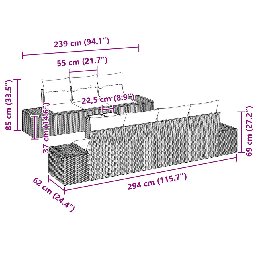 8-Delige Tuin Sofa Set Met Kussens Beige Poly Rattan