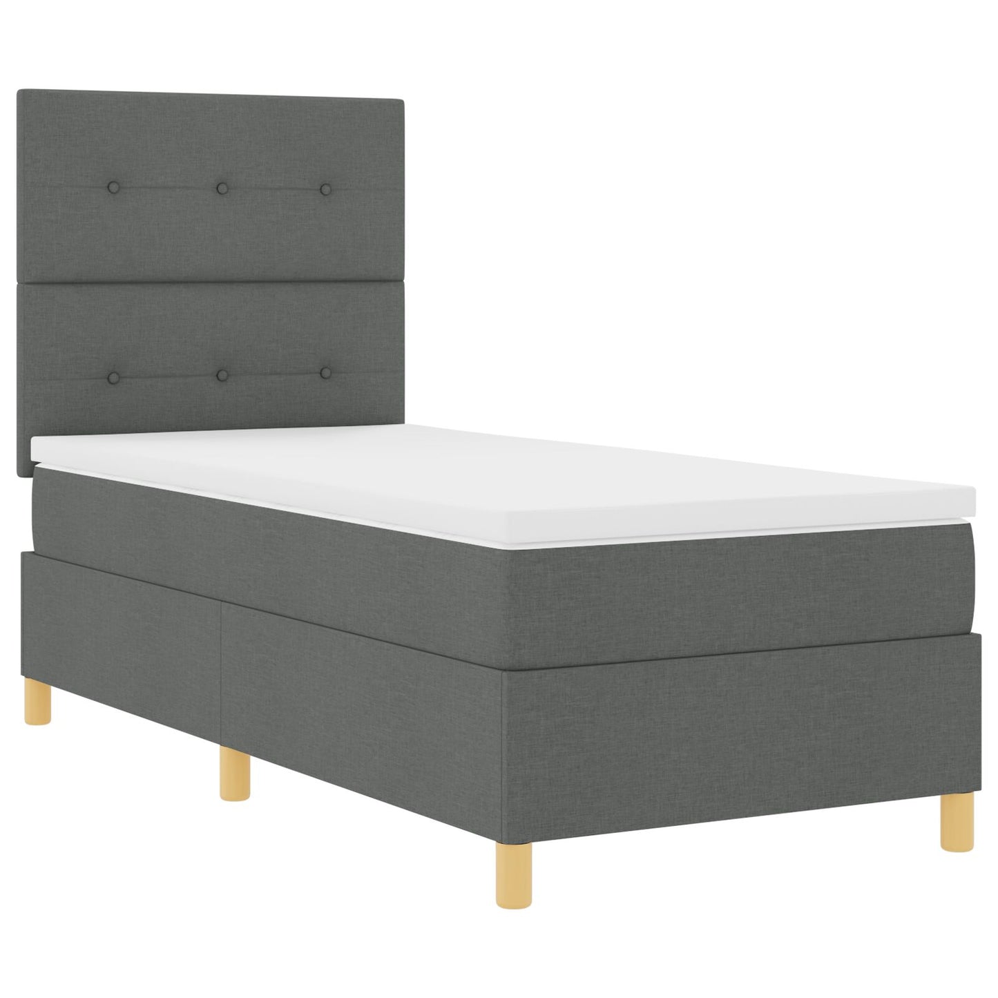 Boxspring Bed Met Matras Donkergrijs Eenpersoons Stof Blauw