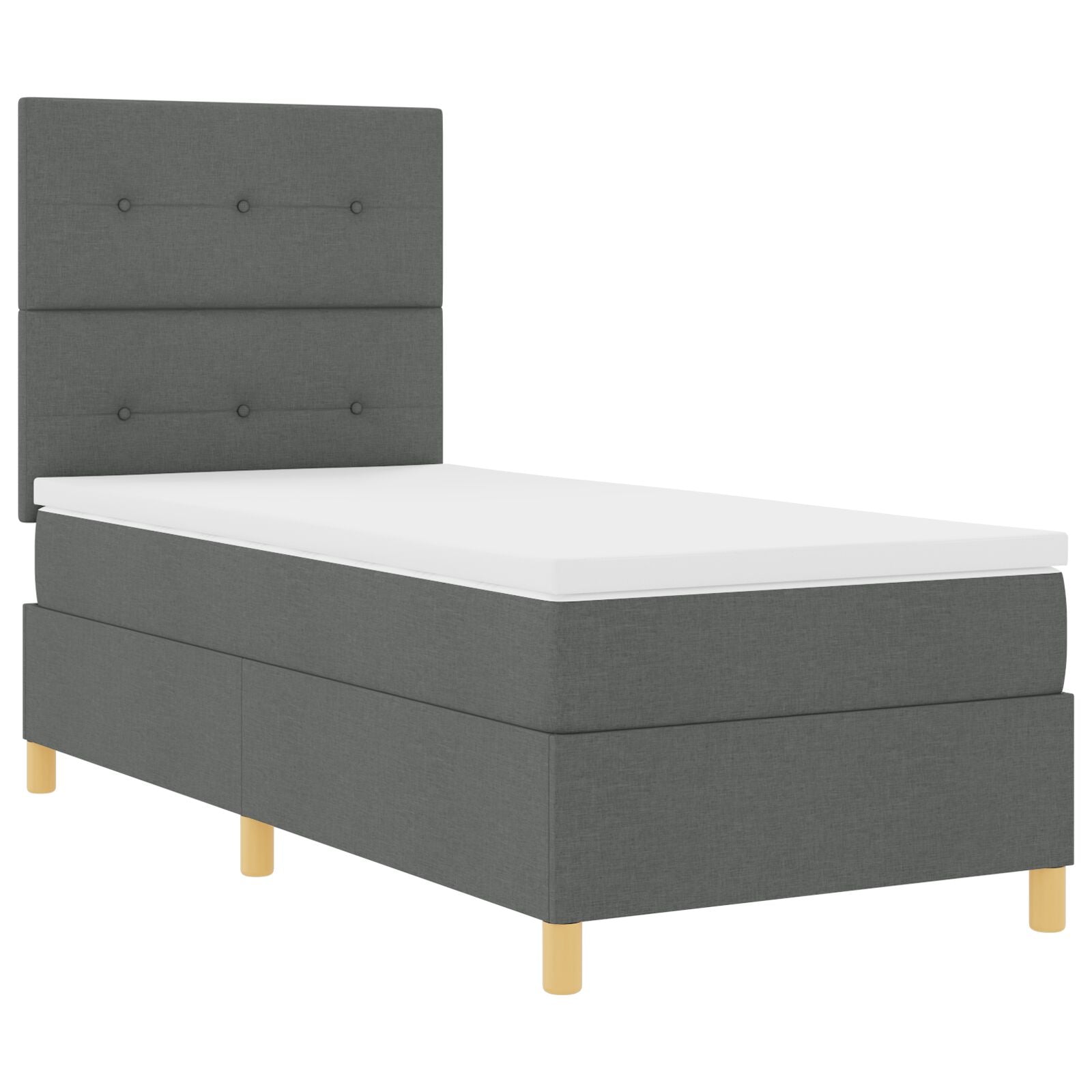 Boxspring Bed Met Matras Donkergrijs Eenpersoons Stof Blauw