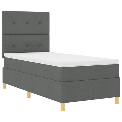 Boxspring Bed Met Matras Donkergrijs Eenpersoons Stof Blauw