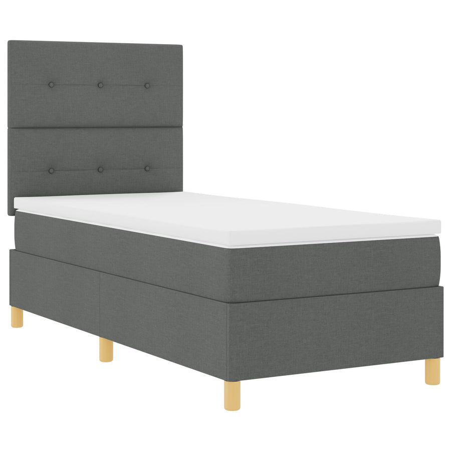 Boxspring Bed Met Matras Donkergrijs Eenpersoons Stof Blauw