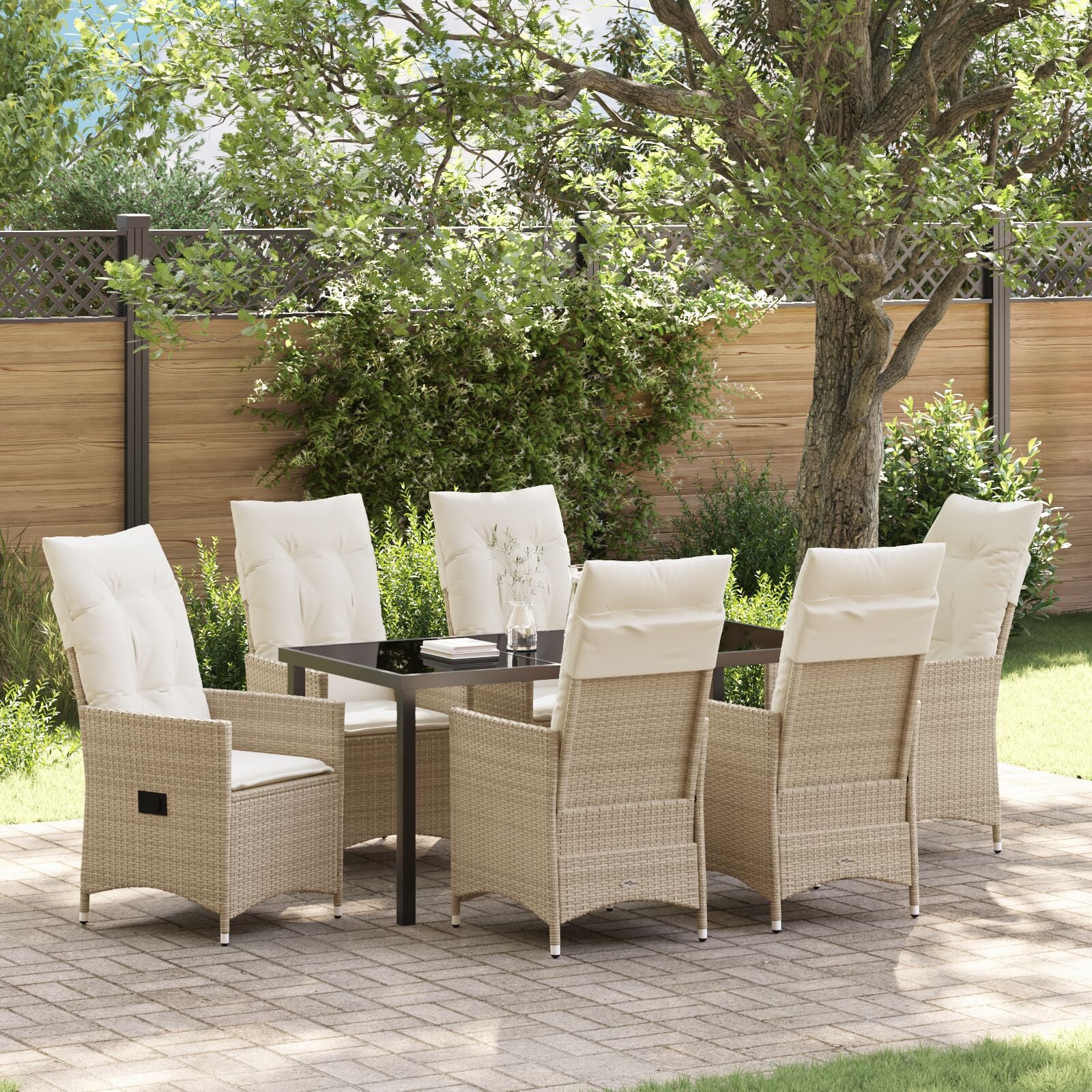 7-Delige Tuinset Met Kussens, Beige Poly Rattan