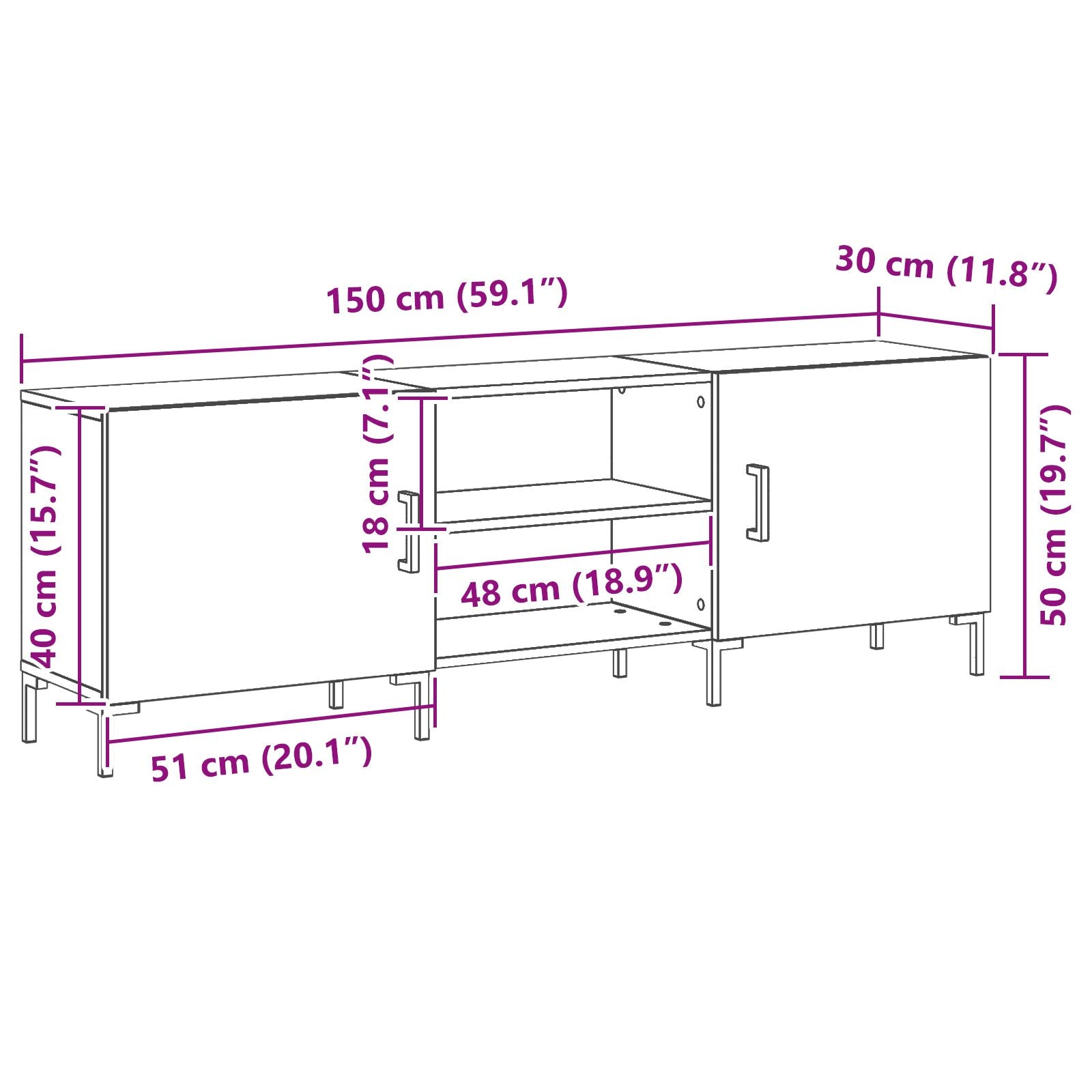 Tv-Meubel 150X30X50 Cm Engineered Hout Zwart eiken