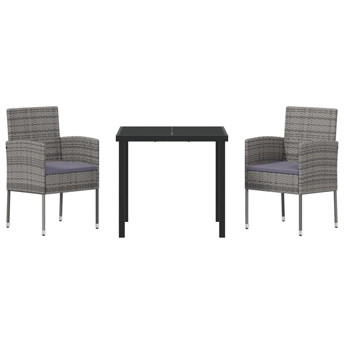 3-Delige Tuin Eetset Met Kussens Grijs Poly Rattan