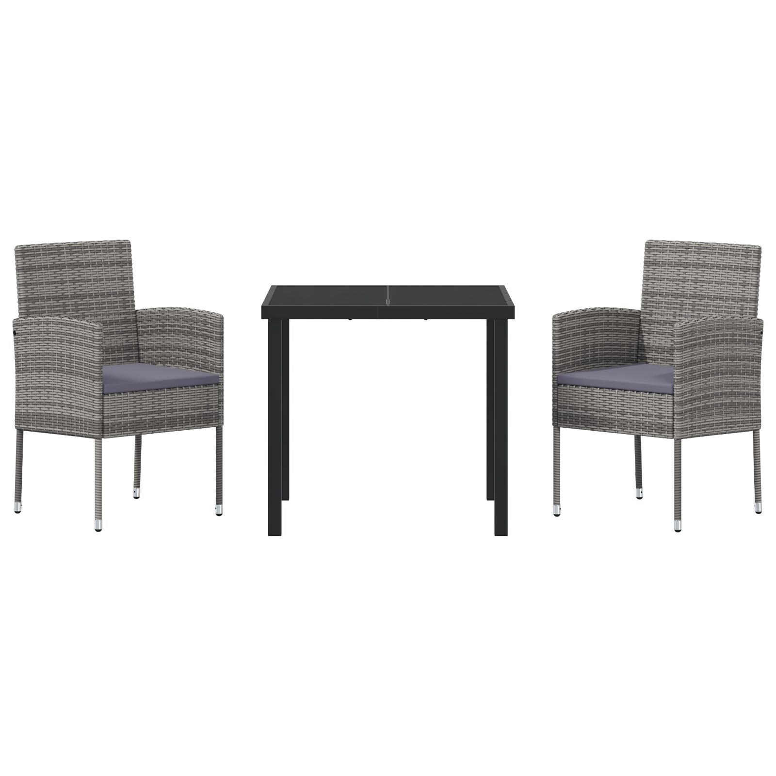 3-Delige Tuin Eetset Met Kussens Grijs Poly Rattan