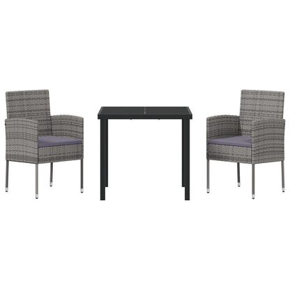3-Delige Tuin Eetset Met Kussens Grijs Poly Rattan